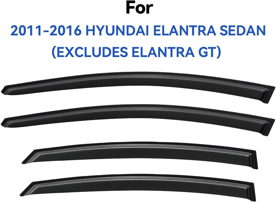 Window Visors Rain Guards for 2011-2016 Hyundai Elantra Sedan, Out-Channel Window Vent Wind Deflectors Visors Shades for 11-16 Elantra (EXCLUDES Elantra GT)