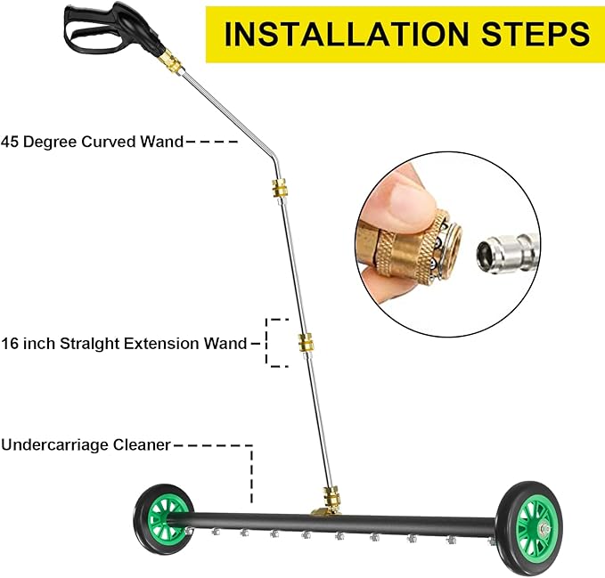 Undercarriage Pressure Washer Attachment, Upgrade 35 Inch Power Washer Water Broom with 10 Nozzles, Dual-Function Underbody Car Wash Surface Cleaner with 3 Pieces Extension Wand- 4000PSI