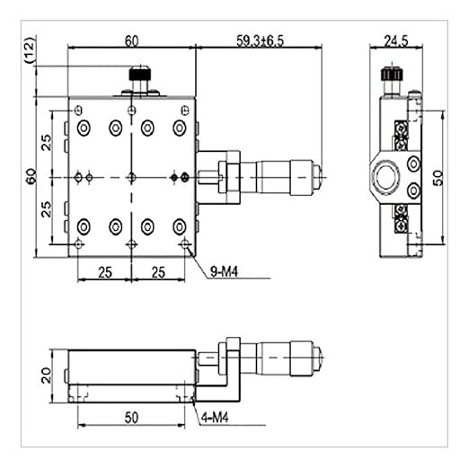 X Micrometer Linear Stages, 60×60mm Manual FinE Tuning Crossing Roller, Precise Linear Stage Displacement Trimming Bearing Sliding Table