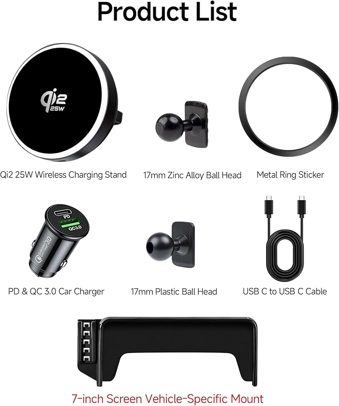 Qi2.2 Max 25W Fast Wireless Car Charger Phone Holder for 2016-2019 Mercedes Benz GLC-Class / 2015-2018 C-Class 7-Inch Screen, Magnetic Phone Mount Compatible with MagSafe