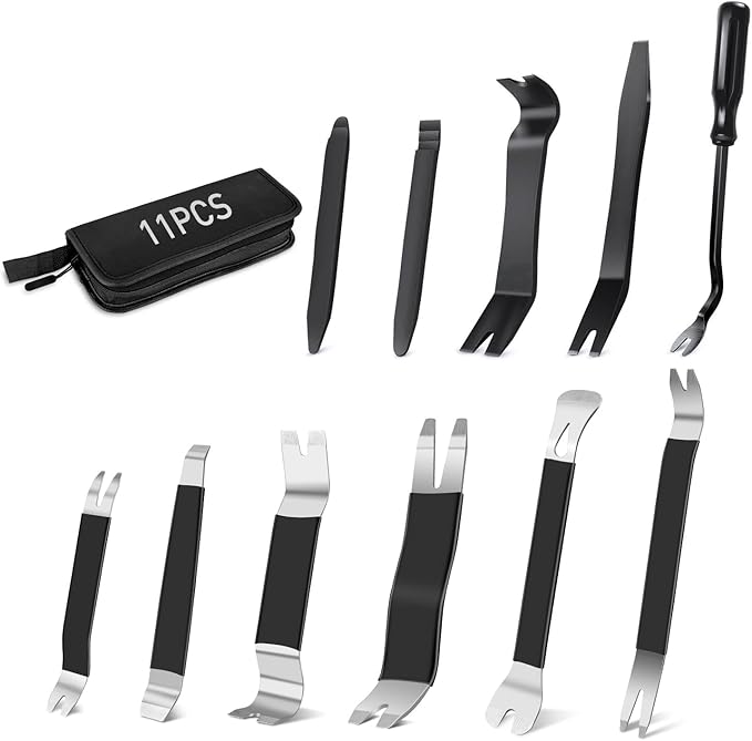 GOOACC 11PCS Trim Removal Tool Kit, Metal & Nylon Pry Tools Set for Car Door Panel, Dashboard, Audio, Clips, Fastener Remover w/ Storage Box – Black