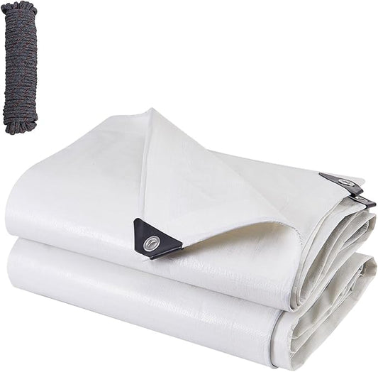 ele ELEOPTION 10x16 Tarp Waterproof Emergency Rain Snow Outdoor Cover Reinforced Edges Large tarp for Camping Patio Pool,Boat, Roof, UV Resistant Use White