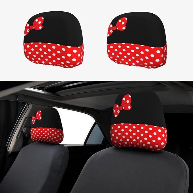 Cute Red Polka Dots Steering Wheel Cover with 2 Pack Car Seat Belt Covers and Car Seat Headrest Cover for Women