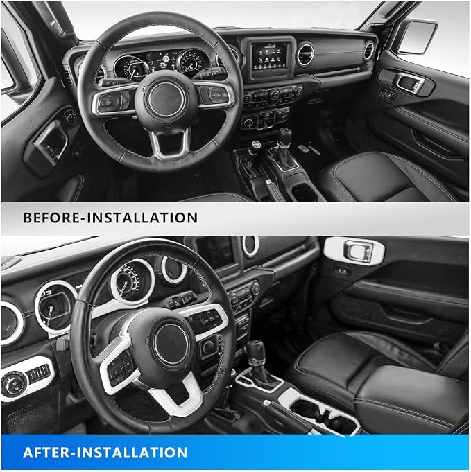 Barong for Jeep JL Steering Wheel Door Handle Air Conditioning Vent Cup Holder Reading Light Gear Cover Full Set for 2018-2023 Jeep Wrangler JLU Gladiator JT 4xe Interior Accessories White 23PCS