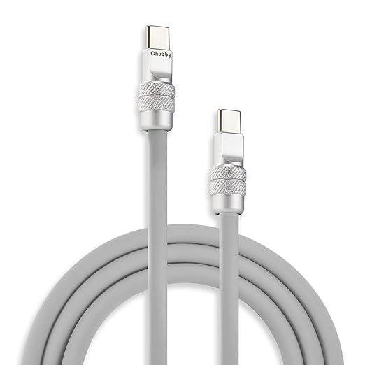 chubbycable Chubby 2.0 USB C 240W Fast Charging Cable Silicone Soft Durable USB C Cable Extra Thick Charger Cord Compatible with iPhone 17-15 Series iPad, Gray, Type-C to Type-C, 13.1FT