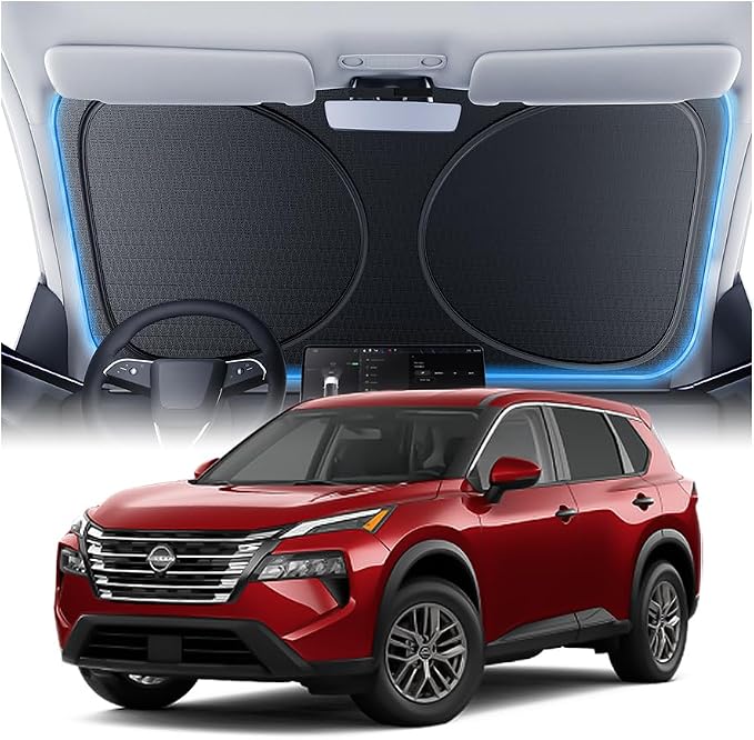Windshield Sun Shade for Nissan Rogue 2008-2026, Custom Fit Sunshade, 100% UV Block & Heat Insulation, Foldable Car Sunshade with Storage Bag, Protect Interior Accessories