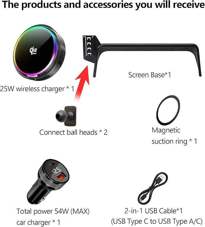 Qi2.2 25W Magnetic Car Mount Charger for 2020-2025 Nissan Sentra / 2021-2024 Altima Accessories, for Fast Charging Cell Phone Holder 7 Inch Screen Fixed Clip with Cooling Fan＆54W Fast Adapter