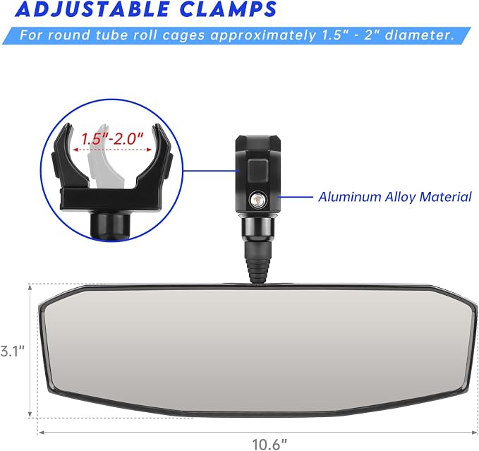 SHEJISI UTV Rear View Mirror,SXS UTV Mirrors HD,360°Adjustable Angle for 1.5" to 2.0 inch Round Roll Cage,Compatible with Polaris RZR,Honda Pioneer,Kawasaki KRX/Mule,Yamaha,Talon,Can Am X3,CFMOTO