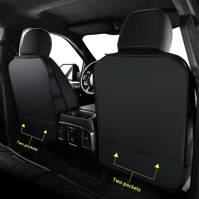 RISINGSTAR Silverado Sierra Faux Leather Seat Covers, Fit for 2019-2026 Chevy Silverado GMC Sierra 1500 and 2020-2026 2500HD 3500HD Crew Cab(Full Set, Black&Gray)