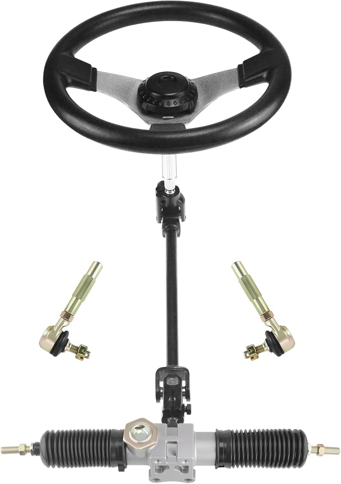 270mm/10.6'' Front Steering Wheel Parts 420mm/16.5'' Silver Rack Pinion Adjustable Shaft Tie Rod Ends Assembly for DIY Electric 110cc 125cc 150cc Go Kart Golf Buggy UTV Off-road Vehicle