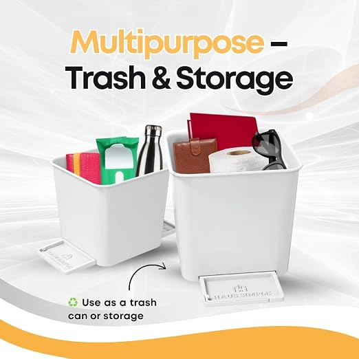 White Car Trash Can with Stability Wings | Magic Strip & Clip for Fabric & Rubber Mats – Includes 1 Box of Trash Bags Inside + 6 Extra Boxes (Total of 7 Boxes, 140 Bags) – Compact Garbage B