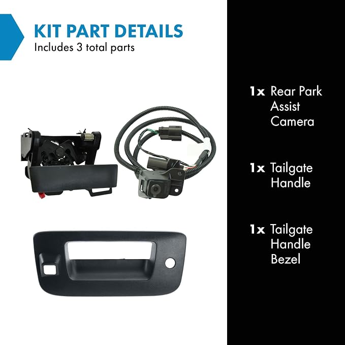 TRQ Rear View Camera Kit Black Compatible with 2007-2013 Chevrolet Silverado 1500 2011-2014 Silverado 2500 HD 3500 HD GMC Sierra 1500 Sierra 2500 3500 GM1960100