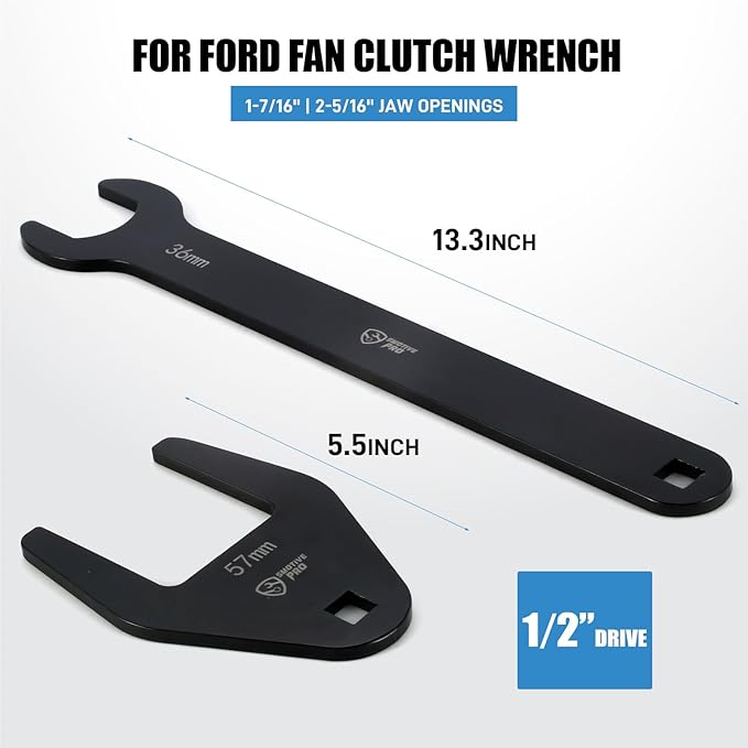SMOTIVEPRO 4-Piece Fan Clutch Removal Tool Kit, 32mm 36mm 40mm 57mm Fan Clutch Wrench and 15" Water Pump Pulley Holder Removal Tool for BMW, Ford, GM, Dodge,Jeep