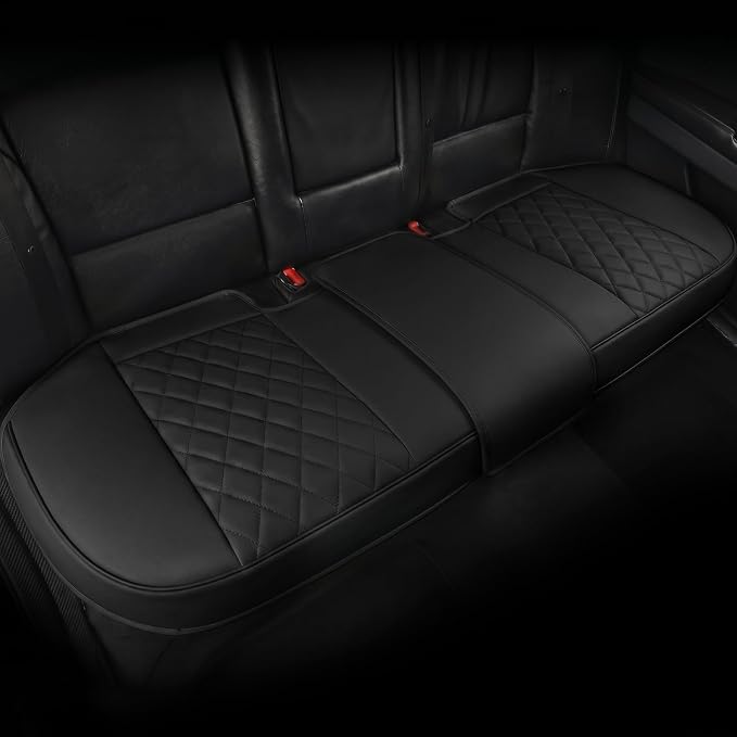 Black Bottom Seat Cover for Cars Front Seats & Back Bench Full Set, Luxury Faux Leather Automative Seat Cushion Cover, Anti-Slip, Waterproof, Universal Fit