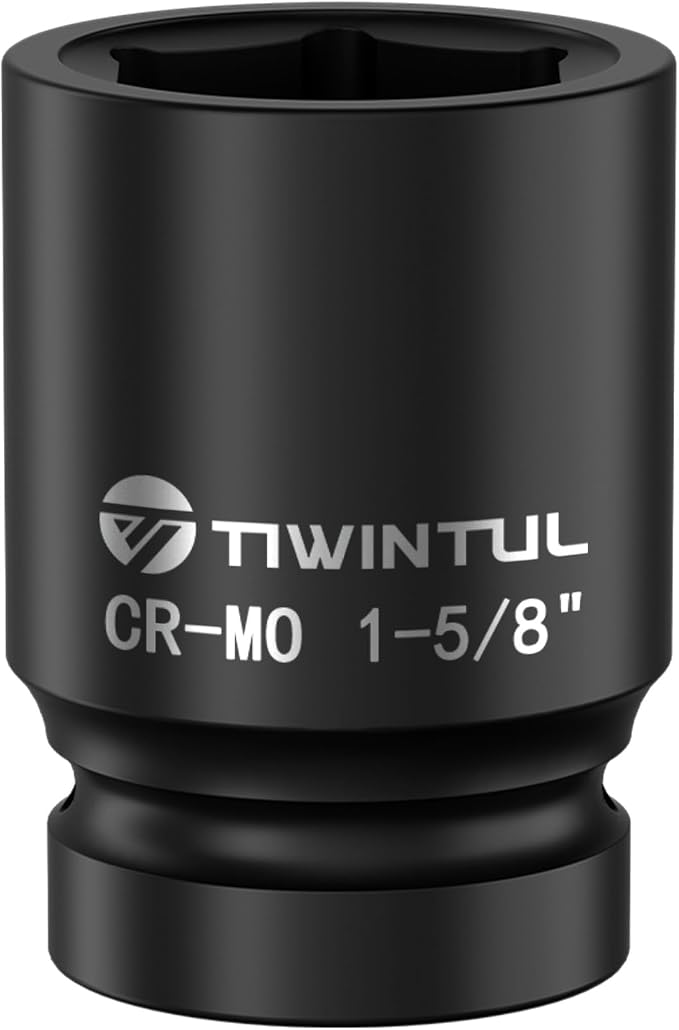 1-5/8" Impact Socket 1" Drive, 6 Point Design, CR-MO Large Impact Socket, ANSI Certified, Heavy Duty Socket 1 Inch Drive for Truck Axle Nuts, Heavy Equipment, Mining & Fleet Repair