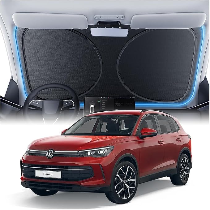 Windshield Sun Shade for Volkswagen Tiguan 2009-2026, Custom Fit Sunshade, 100% UV Block & Heat Insulation, Foldable Car Sunshade with Storage Bag, Protect Interior Accessories