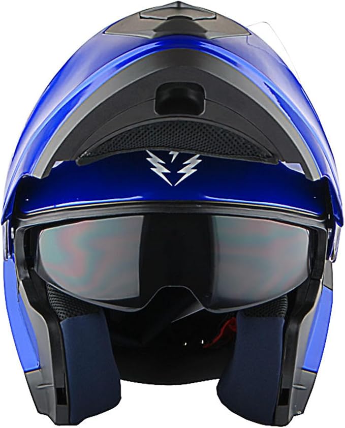 1Storm New Motorcycle Bike Modular Full Face Helmet Dual Visor Sun Shield with Rechargeable LED Tail Light: Glossy Blue