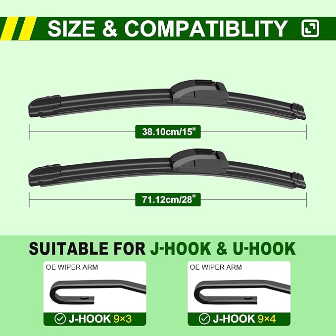 OEM Quality 28in + 15in Premium All-Season Windshield Wiper Blades for Original Equipment Replacement(Set of 2)