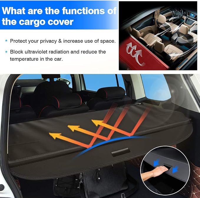 Powerty Retractable Cargo Cover for 2011-2017 Lexus CT200h, Canvas Texture Trunk Cover Privacy Screen Rear Security Shade for CT200h Accessories