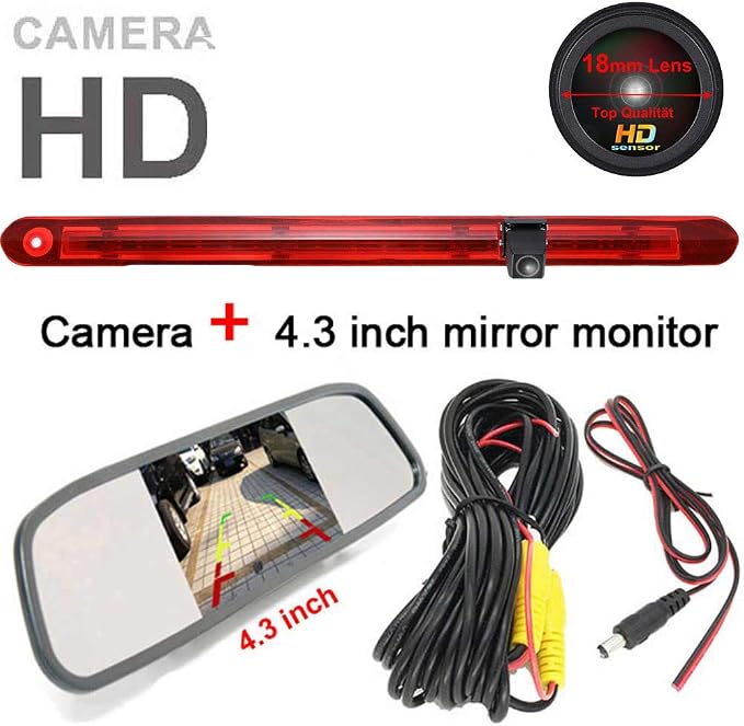 Super HD 1280x720 Pixels 1000 TV Lines 3rd Brake Light Reversing Camera Brake lamp Parking Camera Back up for Mercedes Benz Vito W447 Kasten Tourer V260 Mixto 3 ab 2014+4.3" car Reverse Screen