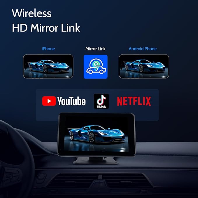 Haudio Portable Wireless Carplay Car Stereo, 7 inch HD Touchscreen for All Vehicles,with Apple CarPlay & Android Auto with Backup Camera/Mirror Link/Voice Control/Bluetooth/GPS/AUX/FM Satellite Radio