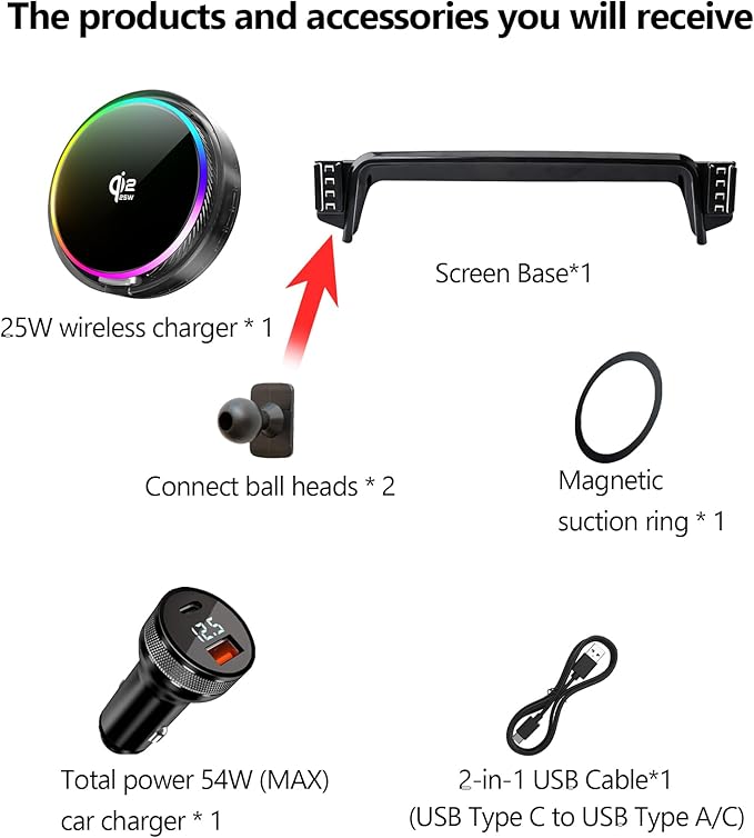 Qi2.2 25W Magnetic Car Mount Charger for 2019 2020 2021 2022 KIA Telluride Accessories, for Fast Charging Cell Phone Holder 10.25 Inch Screen Fixed Clip with Cooling Fan＆54W Fast Adapter