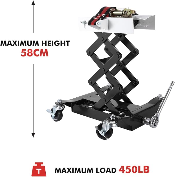 GarveeTech 450 LBS Low Profile Transmission Jack - Heavy-Duty Auto Repair Lift with 7-23 Inch Height Range, 2M Safety Straps & 4 Brake Wheels for Safe, Smooth Repairs - Black