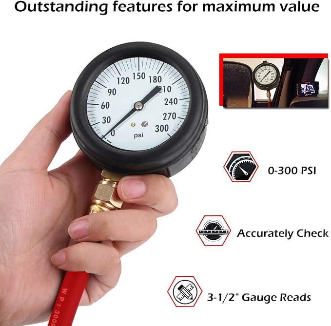 TU-32-20 Compuchek Fuel System Pressure Test Gauge Fits for Cummins and Diesel Engines with Compuchek Test Ports, 0-300 PSI