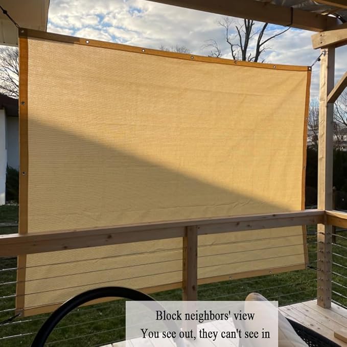 90% Beige Shade Cloth, 8x10FT Breathable Patio Sun Shade Screen with Grommets, Outdoor Sunshade Fabric for Deck, Porch, Backyard, Pergola, Balcony, Pool.