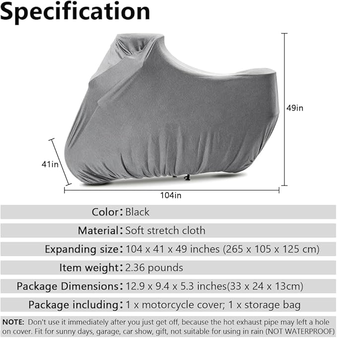 Indoor Motorcycle Cover Universal Dustproof Cover Soft Stretch Durable Motorbike Cover for All Motor,104 inches, Light Flower Gray