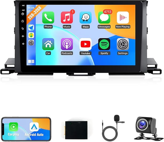 Naifay Android Car Stereo for Toyota Highlander 2014-2019, 2+32G 10.1inch IPS Touch Screen for Highlander Radio with Carplay Android Auto Bluetooth GPS WiFi SWC Camera + Can Bus
