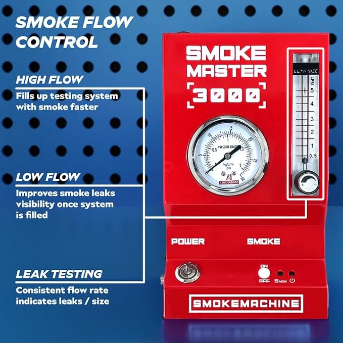 AutoLine Pro *2025 NEW Model* Automotive High Volume Smoke Machine - EVAP Leak Detector with Built-in Air Compressor - Model 3000E – EVAP Vacuum Exhaust Smoke Detector Tools Kit - Red