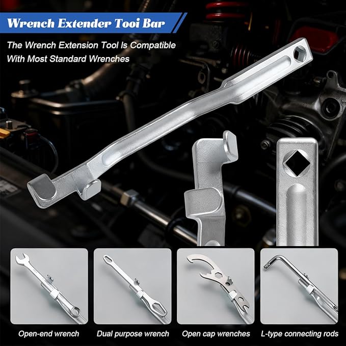 Car Wrench Extender Tool Bar, 2PCS Vehicle Wrench Extension Amplifier Tool for 1/2 Inch Drive Breaker Bars, Auto Wrenches Extension Leverage Accessories, Universal for SUV RV Truck
