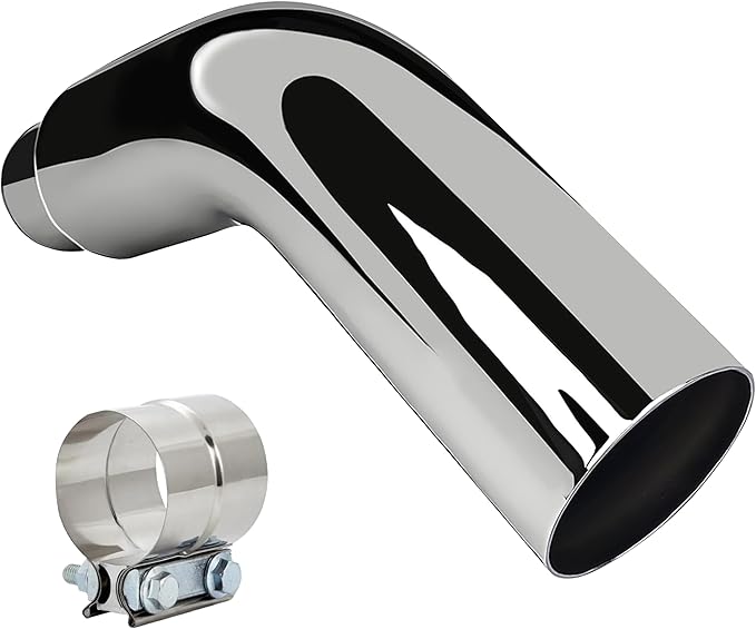 Universal 4" to 7" Exhaust Elbow Pipe with Steel Clamp - Silver Chrome or Black Painted for Car, Truck & Diesel