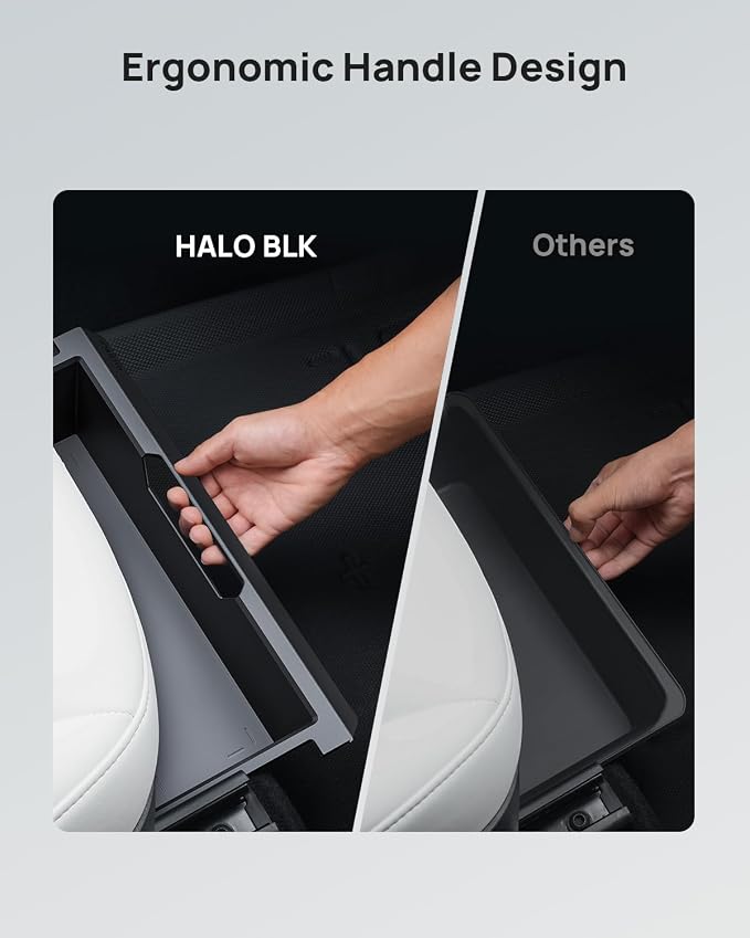 HALOBLK 2 Pack Waterproof Model Y Under Seat Storage Box Organizer, Upgraded 2-in-1 Underseat Hidden Tray for Tesla Model Y 2024-2021 [Not Compatible with 2025 New Model Y Refresh]