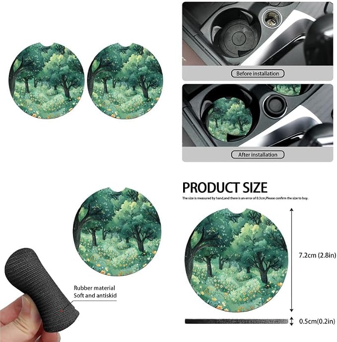 Forest Plumeria Hand Drawing Car Seat Covers of 13 Pack Ultra-Soft Universal Tree Art Painting Fit for Cars Keychain Coaster for SUV Sedan Van
