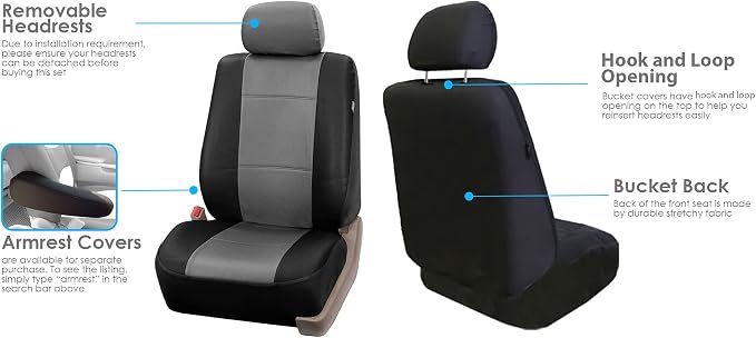 FH Group Automotive Seat Covers PU Leather Full Set Climaproof™ Trimmable Non-Slip Vinyl Floor Mats–Universal Fit for Cars Trucks and SUVs (Gray) PU001114- F11306
