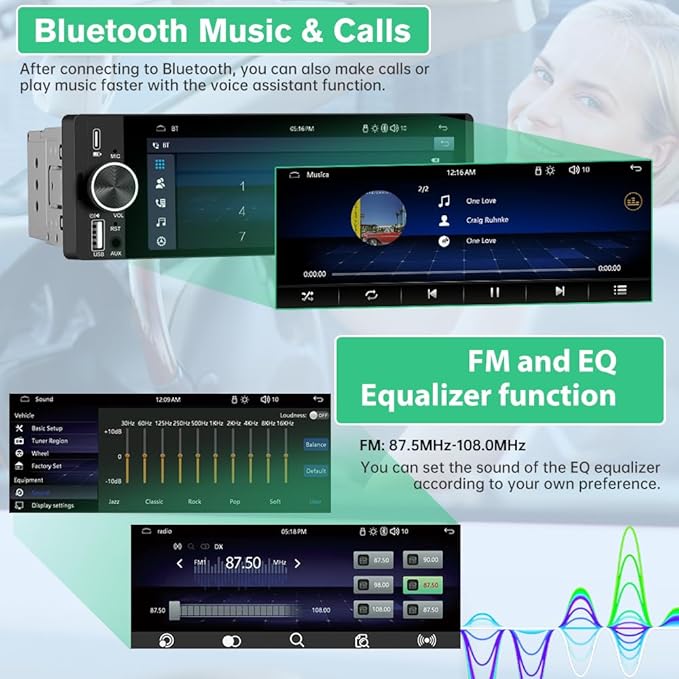 6.36 inch Single Din Car Stereo with CarPlay&Android Auto HD IPS Touchscreen Radio with Bluetooth 5.0, 720P BackupCamera with 6M Cable, Support USB Type-C Charging/USB/Microphone/FM/EQ/GPS/SWC