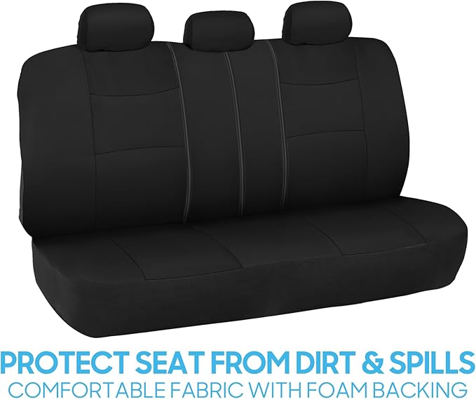 BDK PolyPro Car Seat Covers Full Set in Solid Black, Front and Rear Split Bench Seat Covers for Cars, Easy to Install Car Seats Cover Set and Accessories for Auto Trucks Van SUV - Solid Black