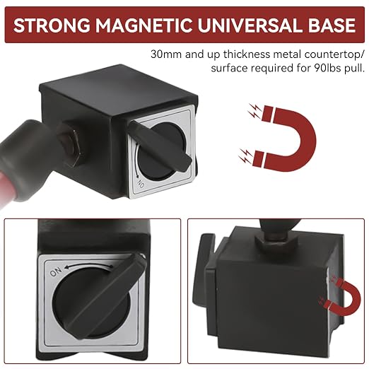 Dial Indicator with Flexible Strong Magnetic Stand Base, Dial Test Indicator Set 0-0.8mm Tester Gage Resolution 0.01mm for Machine Set-Up, Narrow Area Measurement