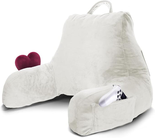 Nestl Reading Pillow for Kids & Teens with Shredded Memory Foam, Backrest Pillows for Reading, Watching, and Gaming, Use on The Couch, Bed, or Floor, Adjustable Support with Washable Cover White