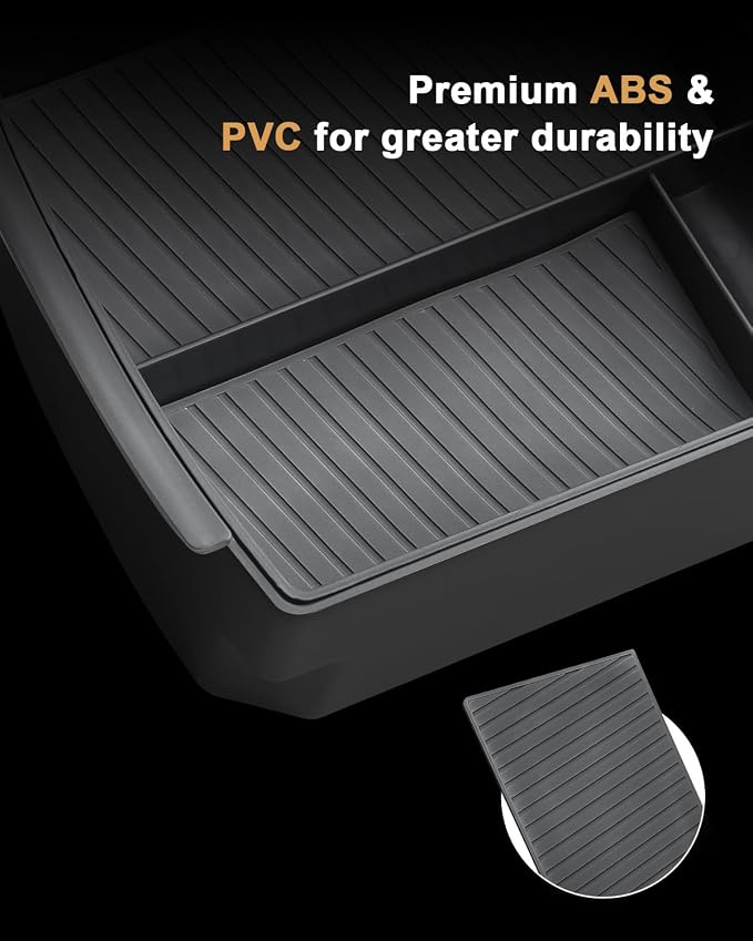 ECOZEN Double-Layer Center Console Organizer For 2022-2026 Ford Maverick - Armrest Box Storage Tray Compatible with 2022-2026 Maverick Hybrid Accessories - Black Solid ABS Anti-Slip Mat