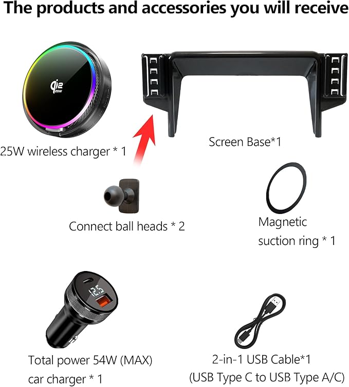 Qi2.2 25W Magnetic Car Mount Charger for 2020 2021 2022 2023 2024 Ford Explorer Accessories, for Fast Charging Cell Phone Holder 10.1 Inch Screen Fixed Clip with Cooling Fan＆54W Fast Adapter