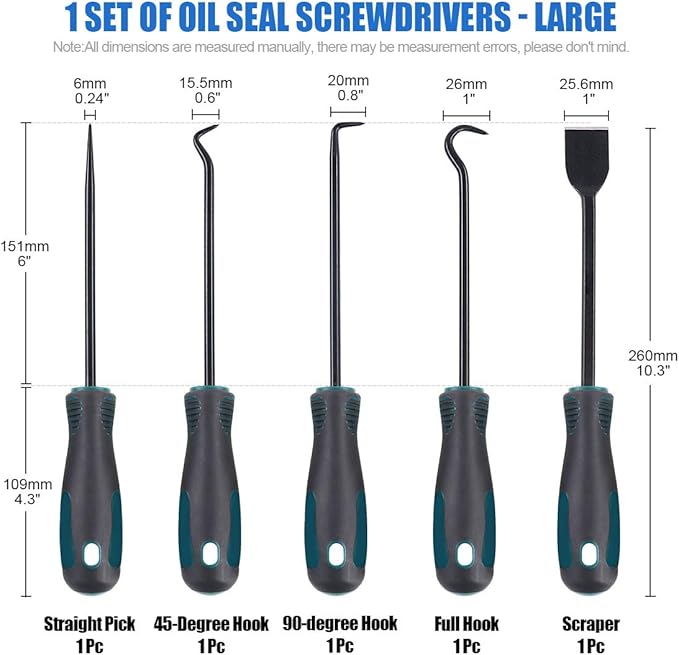 Glarks 10 In 1 Heavy Duty Hook and Pick Set, 9Pcs Precision Scraper, Hook and Pick with a 19 to 69 CM Telescopic Magnetic Pickup Tool For Removing Gaskets, Springs, Oil Seals, O-rings