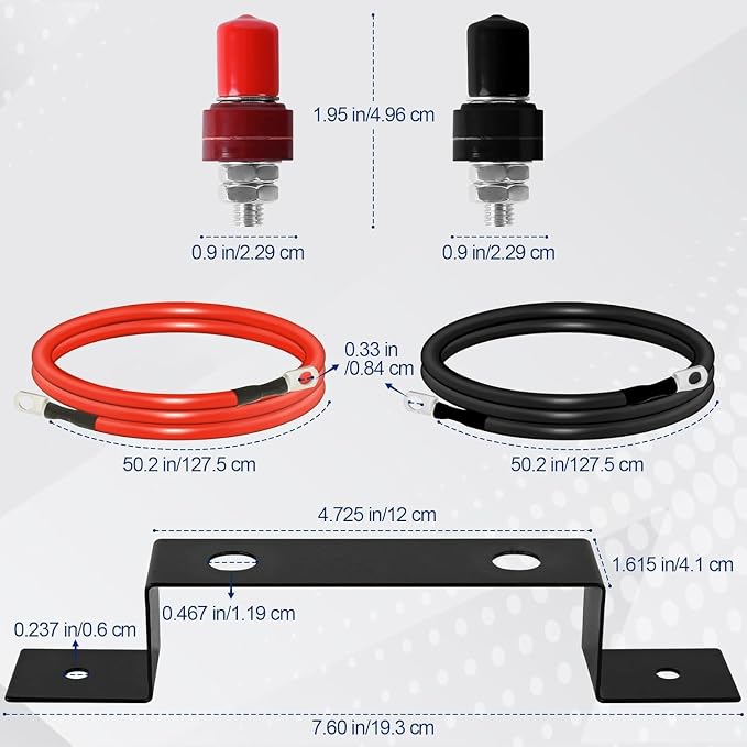 Battery Relocation Kit, 2 PCS Battery Jump Post Kit Heavy Duty Remote Terminals Charging Post with Bracket Cable Compatible with UTV ATV Car Trucks RV Tractor Boat