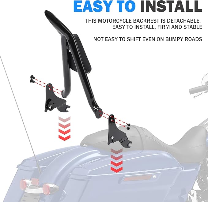 Detachable Sissy Bar, 30“ Chrome Quick Release Passenger Backrest Compatible with 2009-2024 Harley Davidson Touring Street Glide Road King Electra Glide Ultra Limited