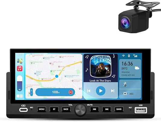 Single Din Car Stereo, 6.86 Inch CarPlay & Android Auto HD IPS Touchscreen Radio with Bluetooth with Backup Camera, Support USB Type-C Charging/USB/Mirror Link/Microphone/FM/EQ (B)