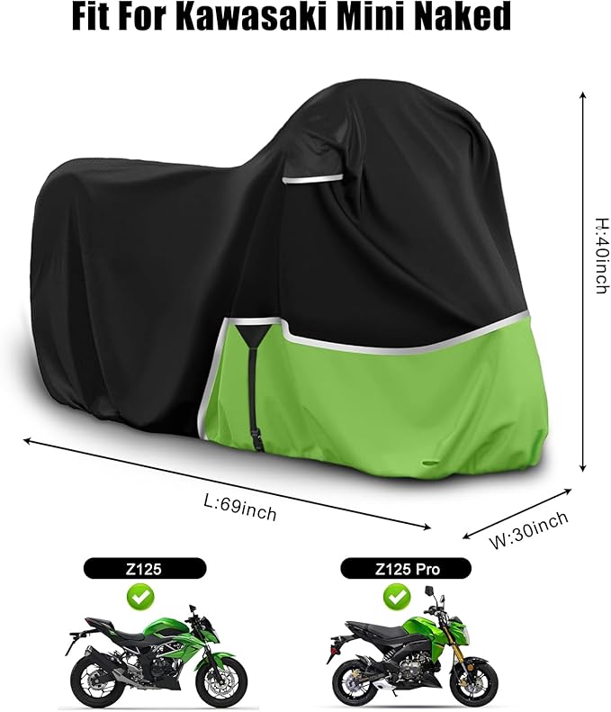 Waterproof Motorcycle Cover Replace for Kawasaki Z125/Z125 Pro/KLX 110 Models, 420D Oxford Cloth Motorcycle Cover for Snow Rain Dust Protection