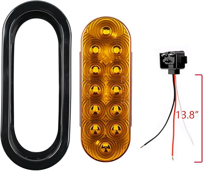 fouwick 2PCS 6 Inch Oval Red LED Trailer Tail Lights, IP65 Waterproof Surface Mount Stop Brake Turn Signal Lights for Truck RV Boat Marine Camper, DOT Compliant Rear Amber Trailer Lights