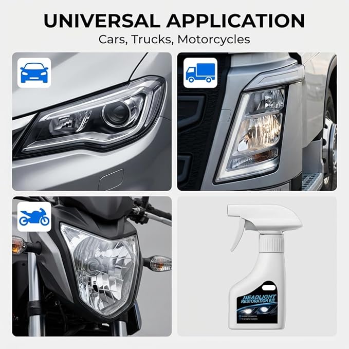 Automotive Headlight Restoration Kit,2026 New Coating Headlight Cleaner for Cars Trucks Motorcycles & RVs - Restore Yellowing Cloudy & Foggy for Commuters No Sanding (2PCS)